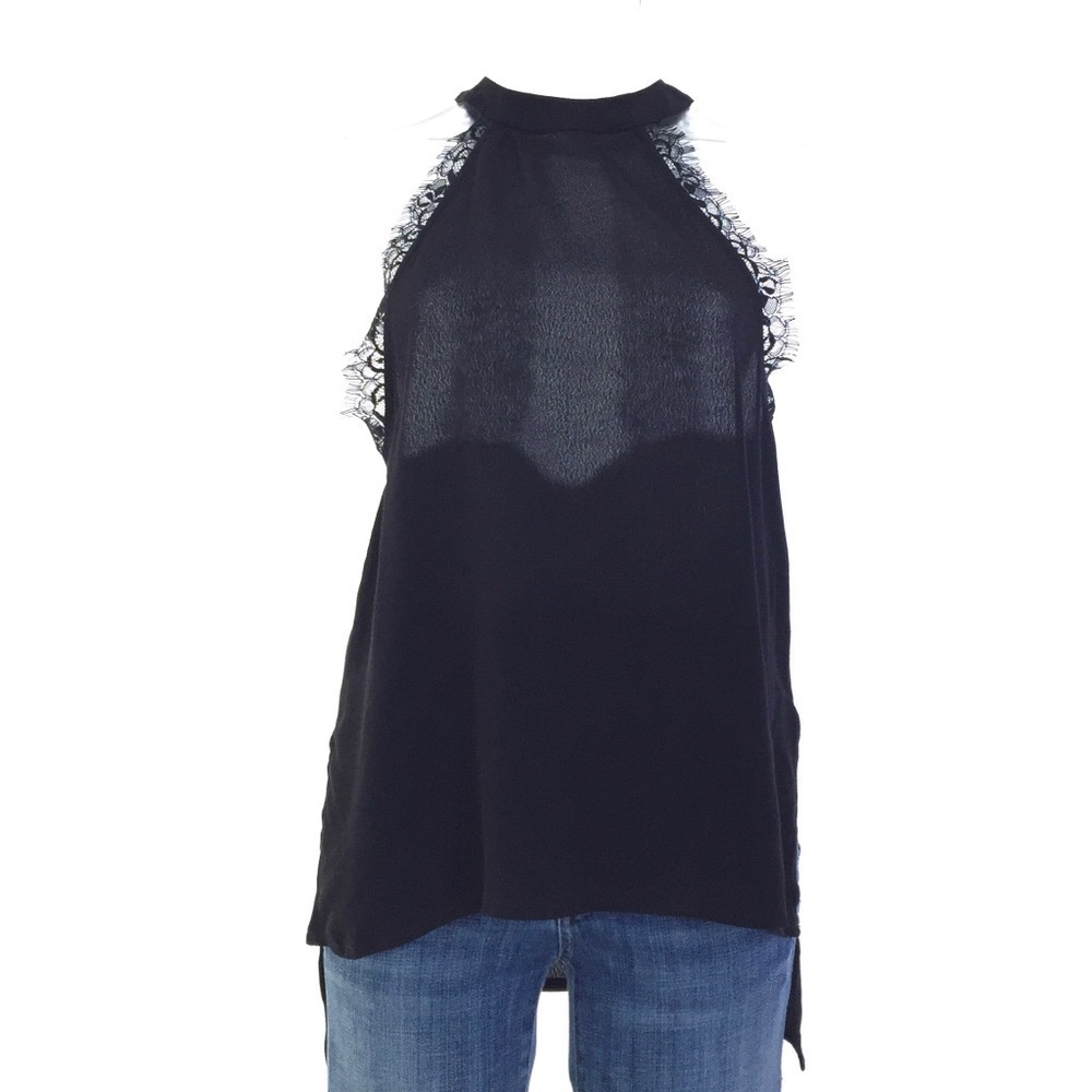 Millau Black Woven Lace Tunic Halter Top S